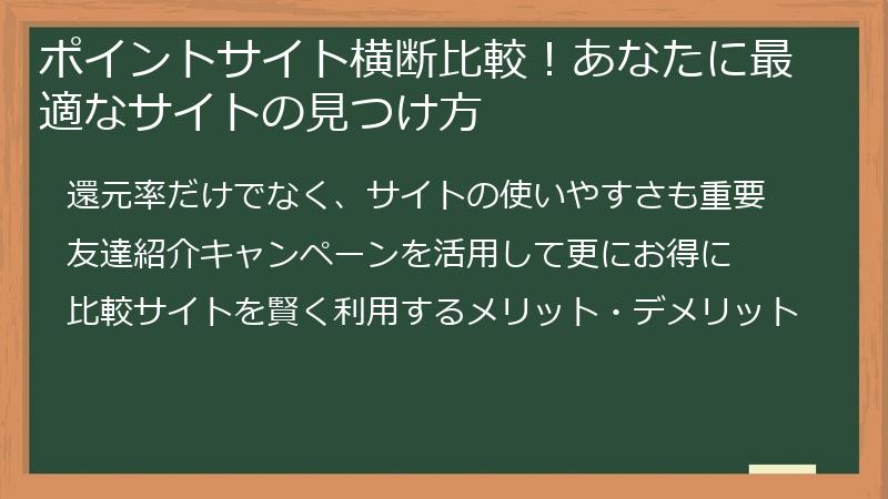 ポイントサイト横断比較！あなたに最適なサイトの見つけ方