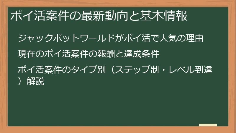 ポイ活案件の最新動向と基本情報