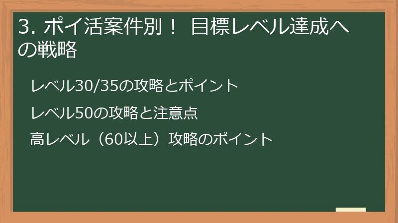3. ポイ活案件別！ 目標レベル達成への戦略