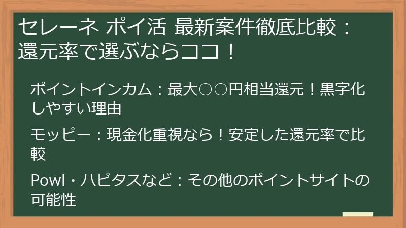 セレーネ ポイ活 最新案件徹底比較：還元率で選ぶならココ！