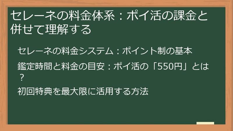 セレーネの料金体系：ポイ活の課金と併せて理解する