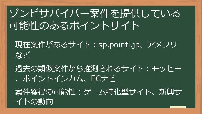 ゾンビサバイバー案件を提供している可能性のあるポイントサイト