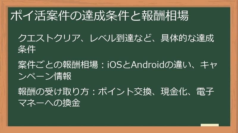 ポイ活案件の達成条件と報酬相場