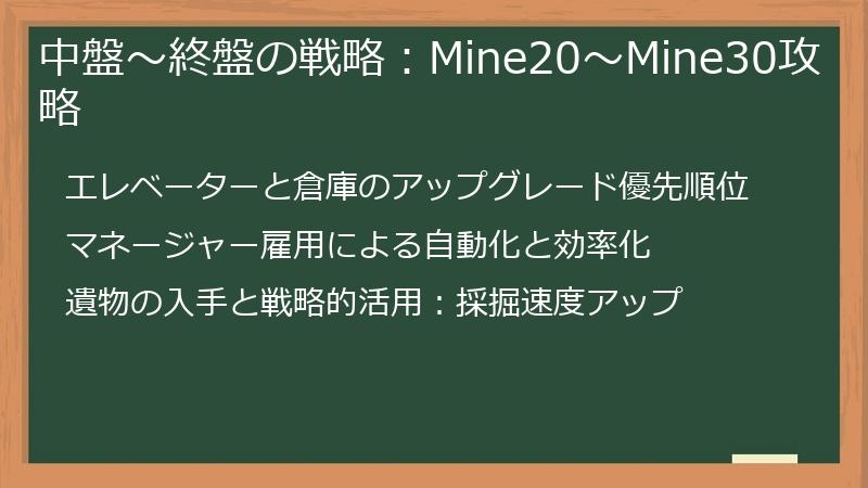中盤～終盤の戦略：Mine20～Mine30攻略