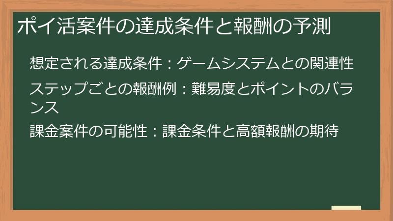 ポイ活案件の達成条件と報酬の予測