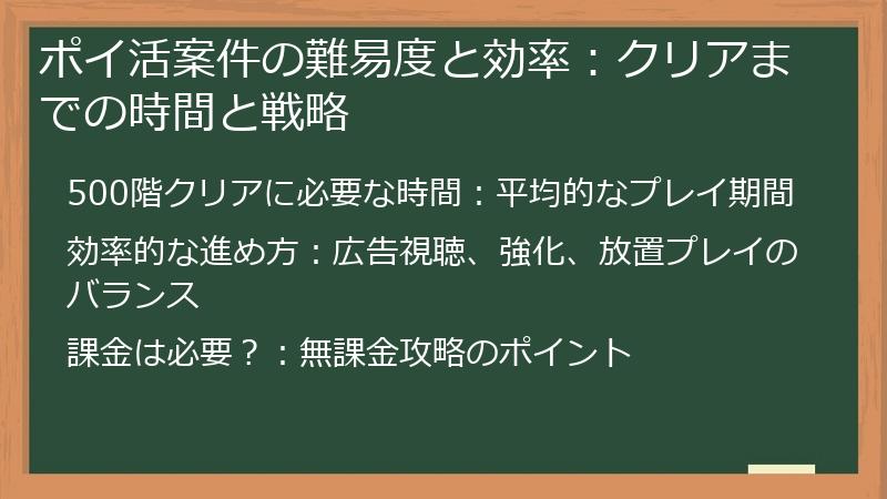 ポイ活案件の難易度と効率：クリアまでの時間と戦略