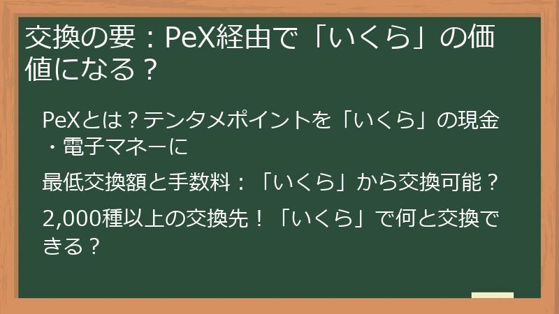 交換の要：PeX経由で「いくら」の価値になる？