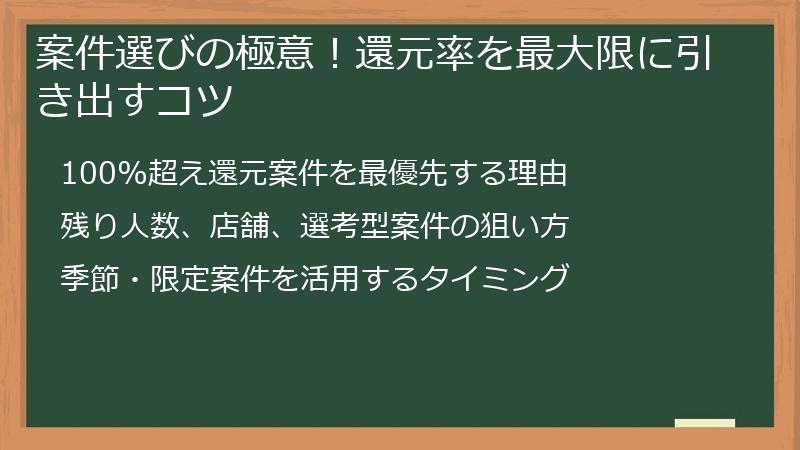 案件選びの極意！還元率を最大限に引き出すコツ