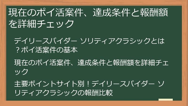 現在のポイ活案件、達成条件と報酬額を詳細チェック