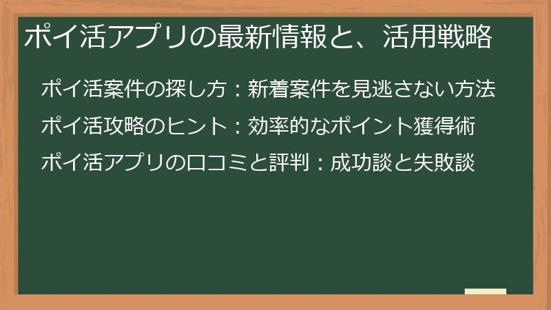 ポイ活アプリの最新情報と、活用戦略
