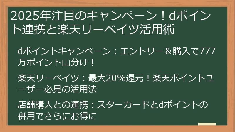 2025年注目のキャンペーン！dポイント連携と楽天リーベイツ活用術