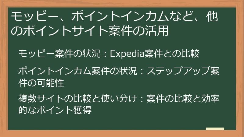 モッピー、ポイントインカムなど、他のポイントサイト案件の活用