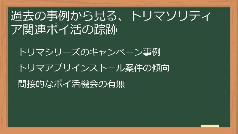 過去の事例から見る、トリマソリティア関連ポイ活の踪跡