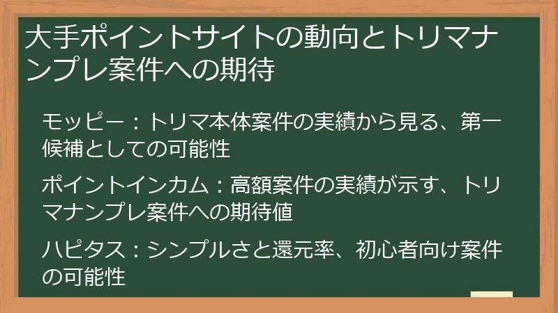 大手ポイントサイトの動向とトリマナンプレ案件への期待