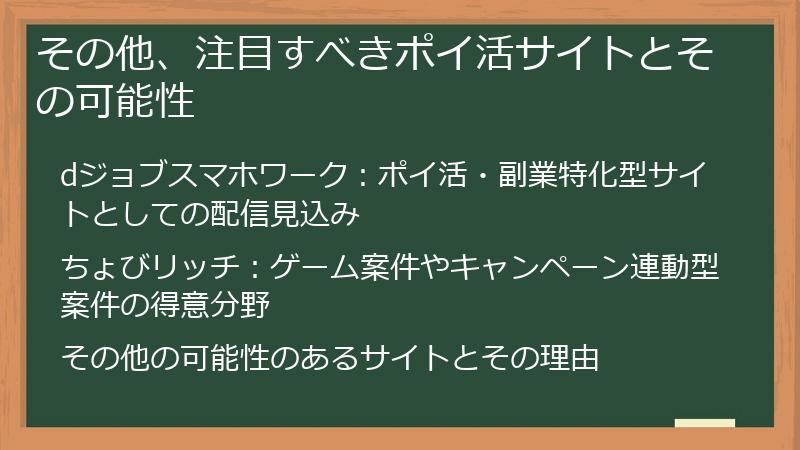 その他、注目すべきポイ活サイトとその可能性