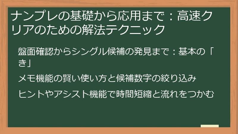 ナンプレの基礎から応用まで：高速クリアのための解法テクニック