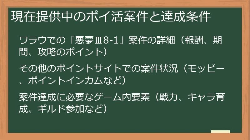 現在提供中のポイ活案件と達成条件