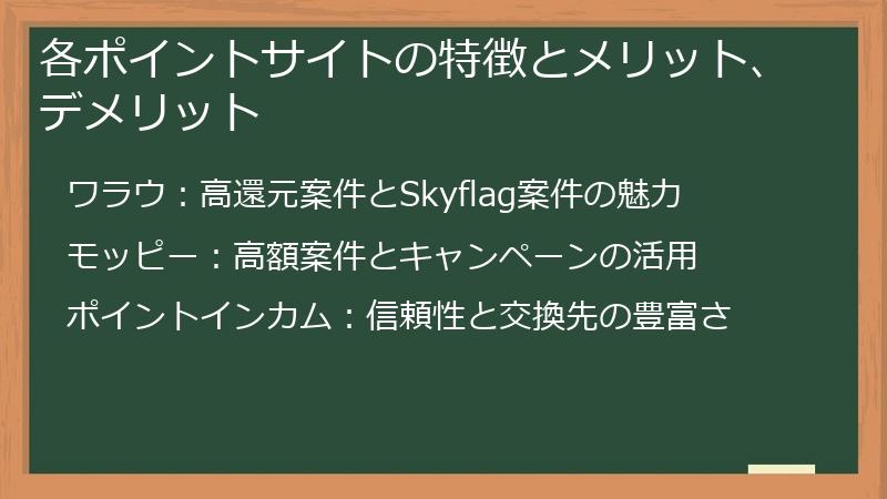 各ポイントサイトの特徴とメリット、デメリット
