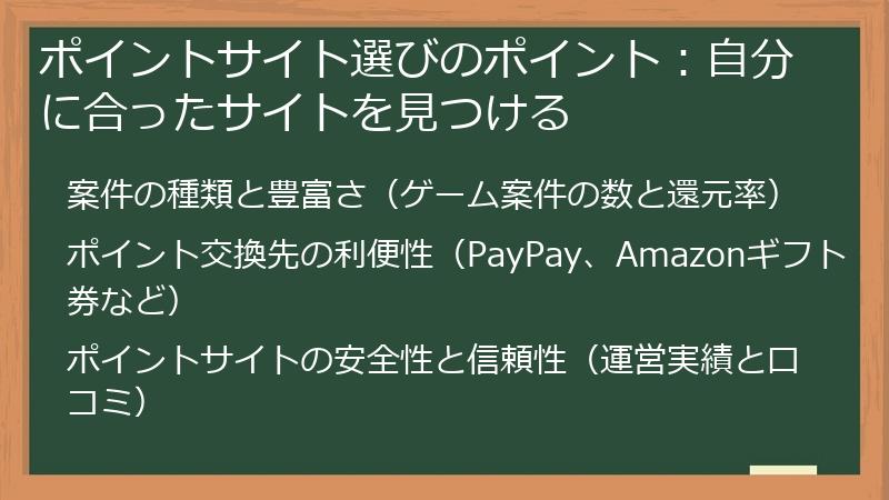 ポイントサイト選びのポイント：自分に合ったサイトを見つける