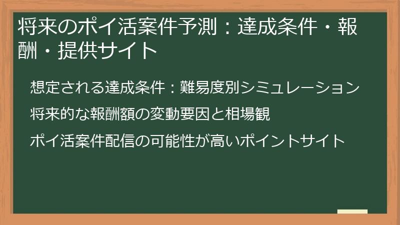 将来のポイ活案件予測：達成条件・報酬・提供サイト