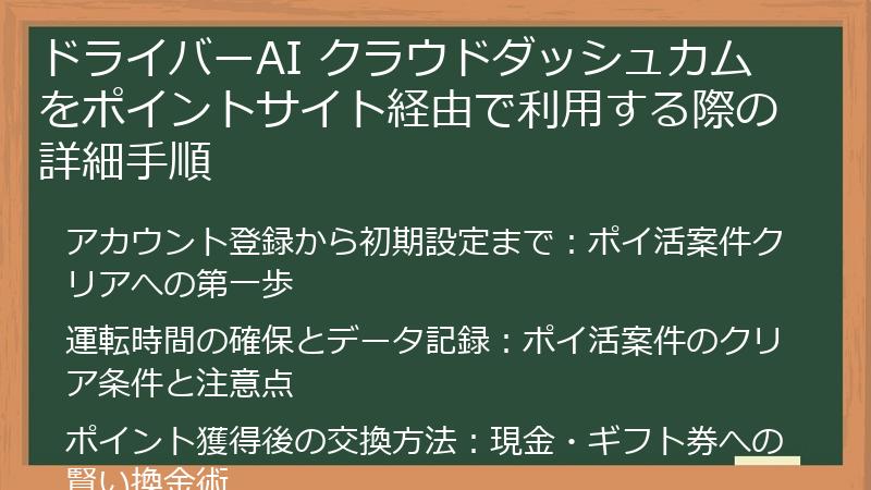 ドライバーAI クラウドダッシュカムをポイントサイト経由で利用する際の詳細手順