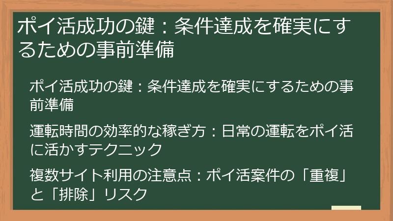 ポイ活成功の鍵：条件達成を確実にするための事前準備