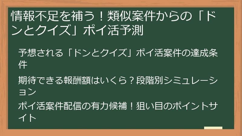 情報不足を補う！類似案件からの「ドンとクイズ」ポイ活予測