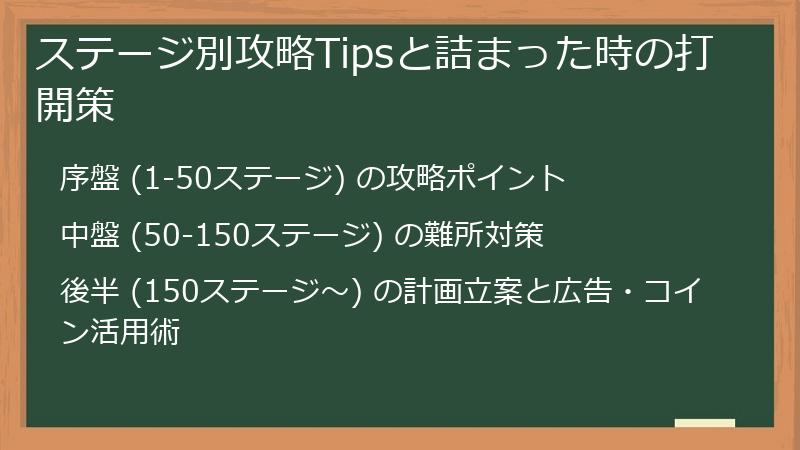 ステージ別攻略Tipsと詰まった時の打開策