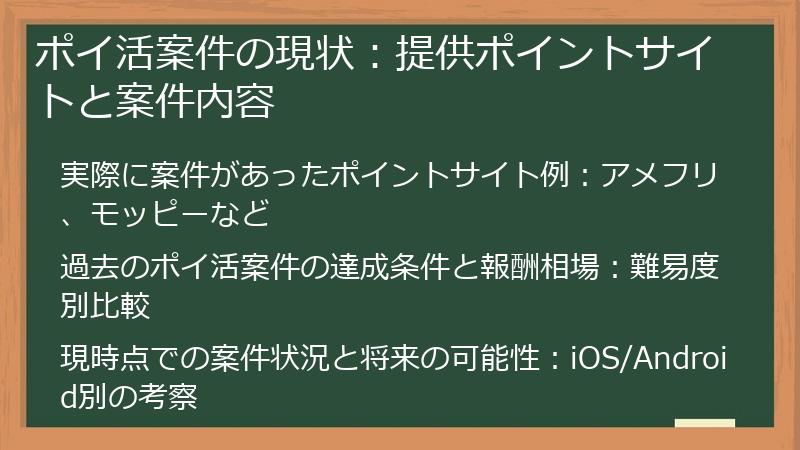 ポイ活案件の現状：提供ポイントサイトと案件内容