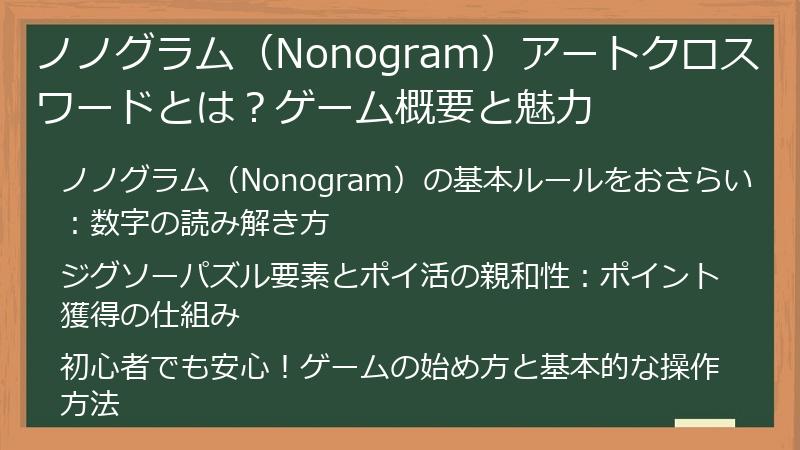 ノノグラム（Nonogram）アートクロスワードとは？ゲーム概要と魅力
