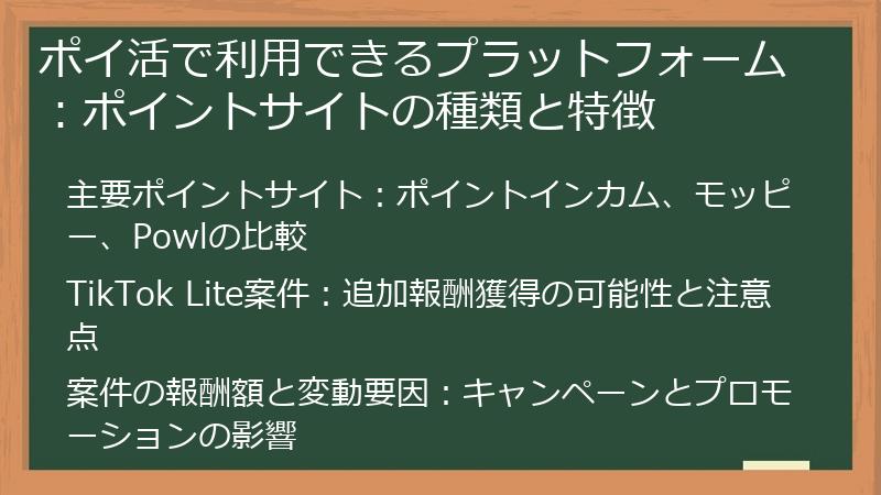 ポイ活で利用できるプラットフォーム：ポイントサイトの種類と特徴