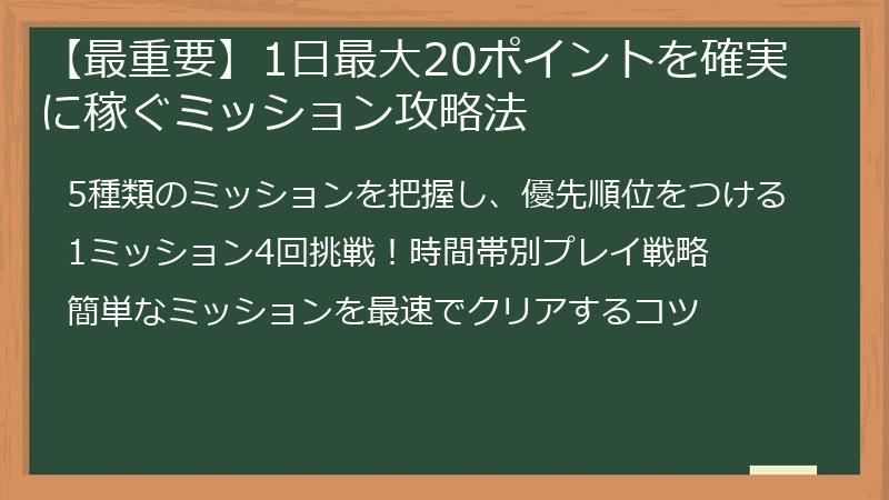 【最重要】1日最大20ポイントを確実に稼ぐミッション攻略法