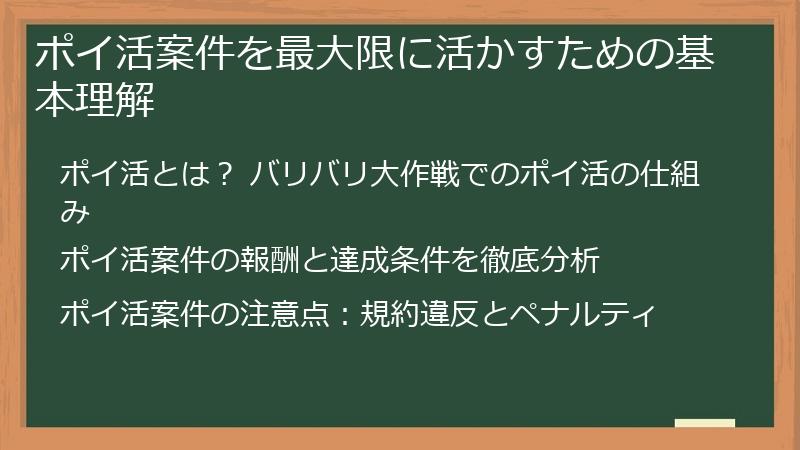 ポイ活案件を最大限に活かすための基本理解