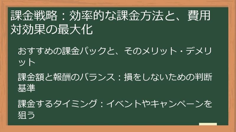 課金戦略：効率的な課金方法と、費用対効果の最大化
