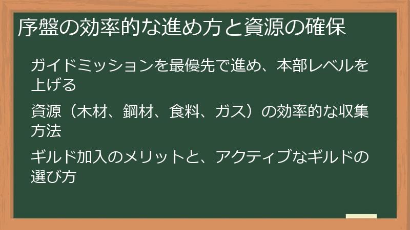 序盤の効率的な進め方と資源の確保