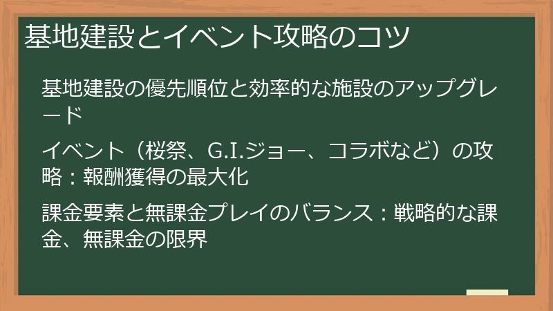 基地建設とイベント攻略のコツ