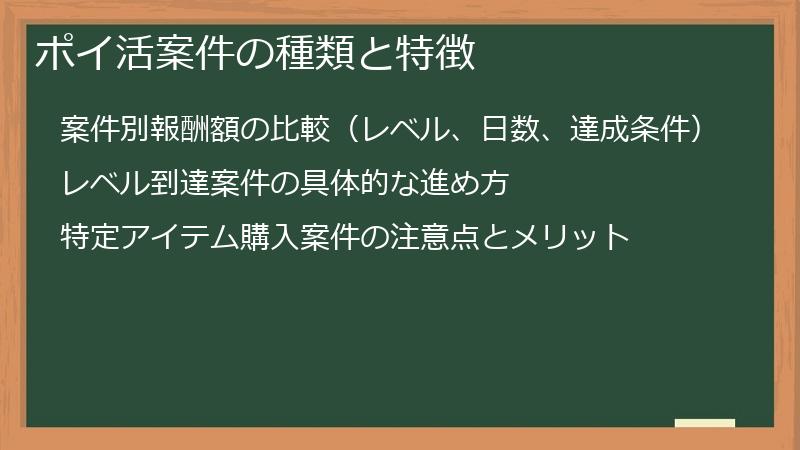 ポイ活案件の種類と特徴