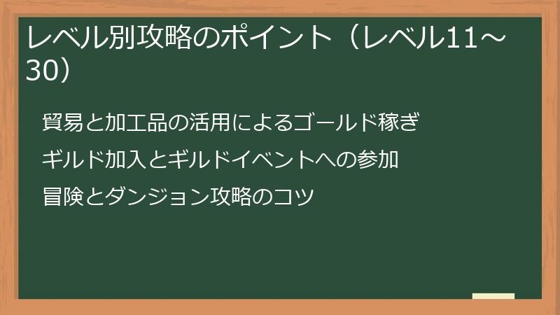 レベル別攻略のポイント（レベル11～30）