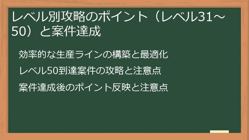 レベル別攻略のポイント（レベル31～50）と案件達成