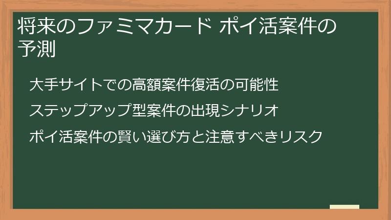 将来のファミマカード ポイ活案件の予測