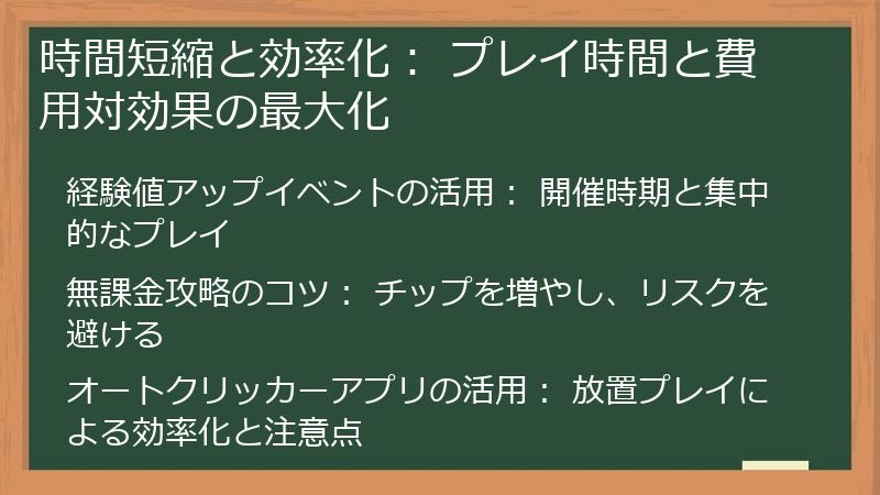 時間短縮と効率化： プレイ時間と費用対効果の最大化