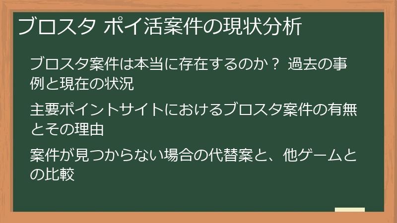 ブロスタ ポイ活案件の現状分析