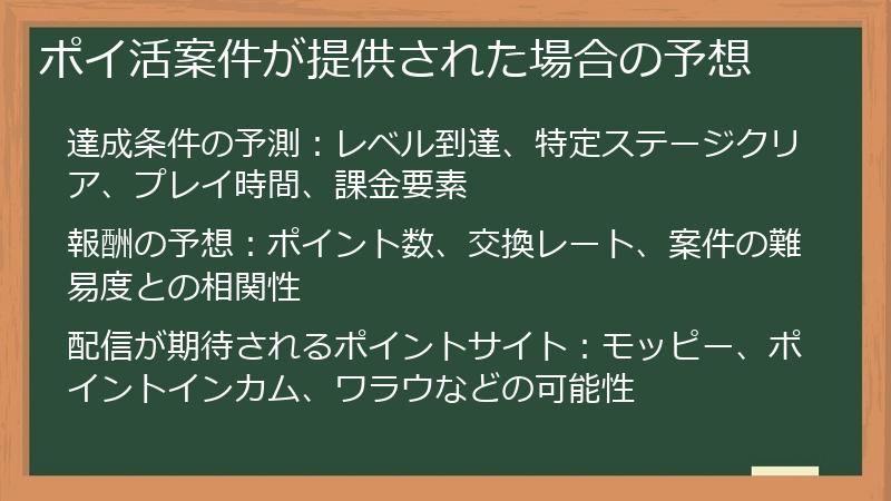 ポイ活案件が提供された場合の予想