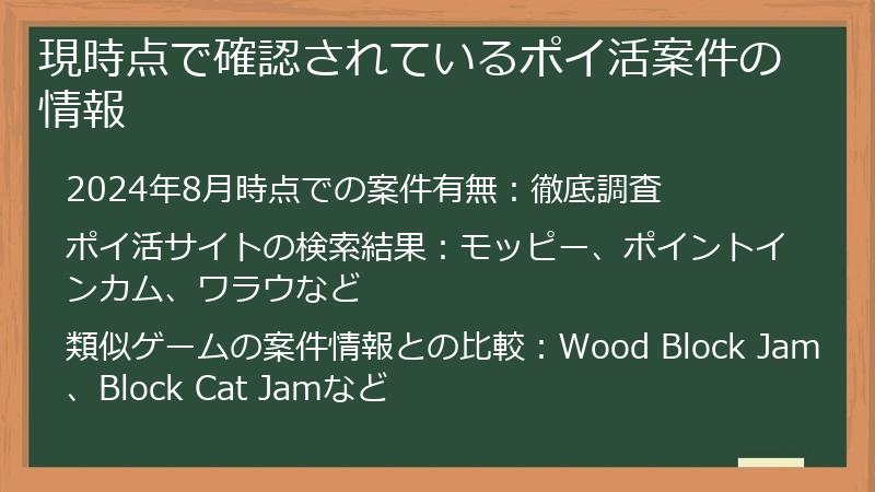 現時点で確認されているポイ活案件の情報