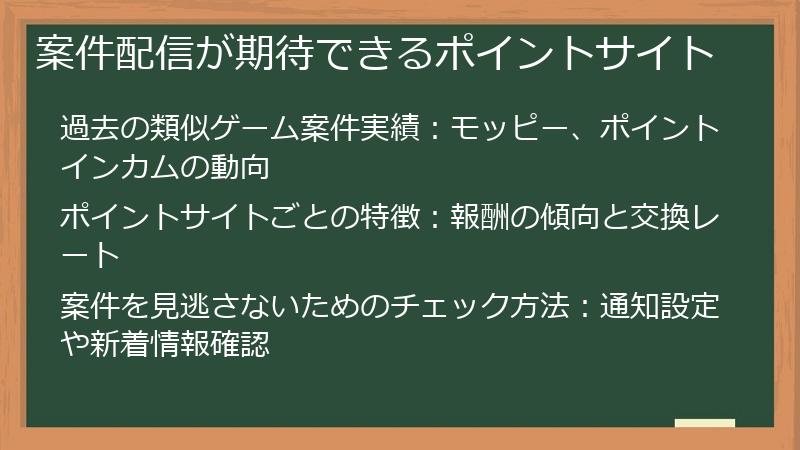 案件配信が期待できるポイントサイト