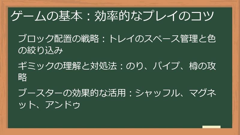 ゲームの基本：効率的なプレイのコツ
