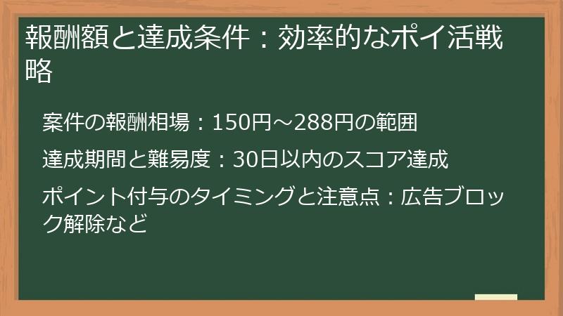 報酬額と達成条件：効率的なポイ活戦略