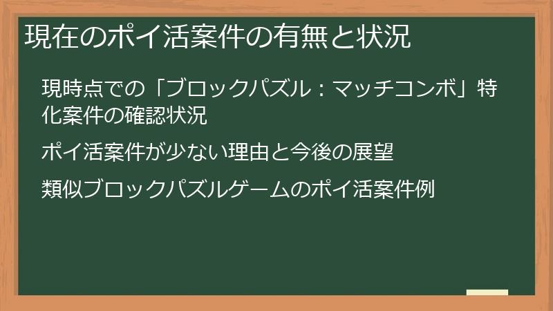 現在のポイ活案件の有無と状況