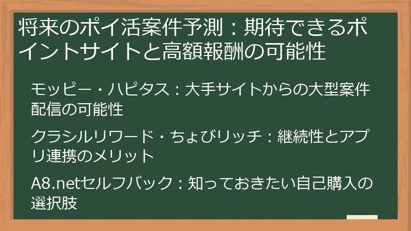 将来のポイ活案件予測：期待できるポイントサイトと高額報酬の可能性