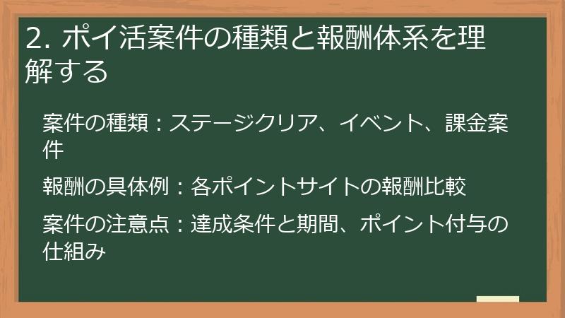 2. ポイ活案件の種類と報酬体系を理解する